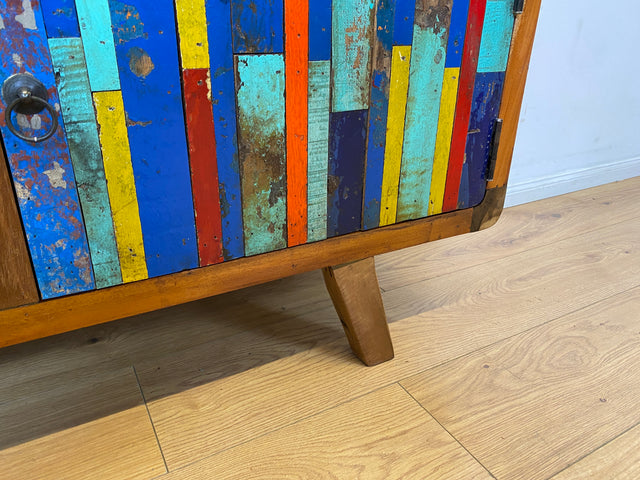 Boatwood by WMK I Bunterschönes Sideboard handgefertigt aus altem Bootsholz I Teakholz massiv I Kommode TV Lowboard Board Bank Schuhschrank Anrichte Bootsmöbel Treibholz I Berlin Hannover Dresden