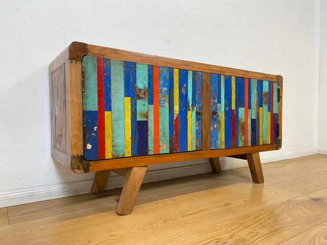 Boatwood by WMK I Bunterschönes Sideboard handgefertigt aus altem Bootsholz I Teakholz massiv I Kommode TV Lowboard Board Bank Schuhschrank Anrichte Bootsmöbel Treibholz I Berlin Hannover Dresden