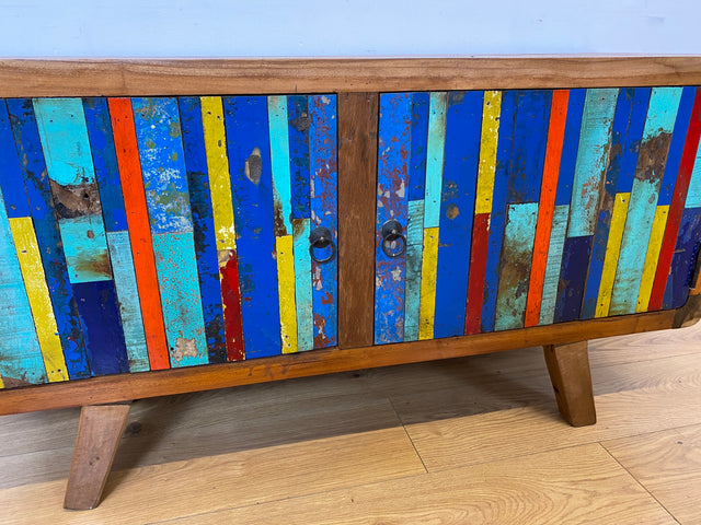 Boatwood by WMK I Bunterschönes Sideboard handgefertigt aus altem Bootsholz I Teakholz massiv I Kommode TV Lowboard Board Bank Schuhschrank Anrichte Bootsmöbel Treibholz I Berlin Hannover Dresden