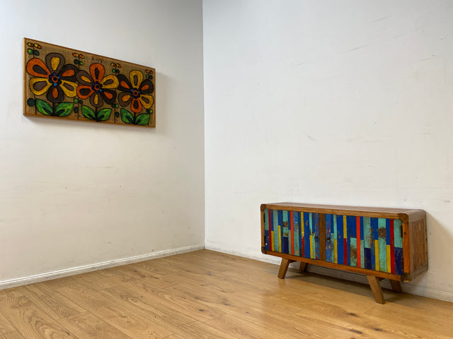 Boatwood by WMK I Bunterschönes Sideboard handgefertigt aus altem Bootsholz I Teakholz massiv I Kommode TV Lowboard Board Bank Schuhschrank Anrichte Bootsmöbel Treibholz I Berlin Hannover Dresden