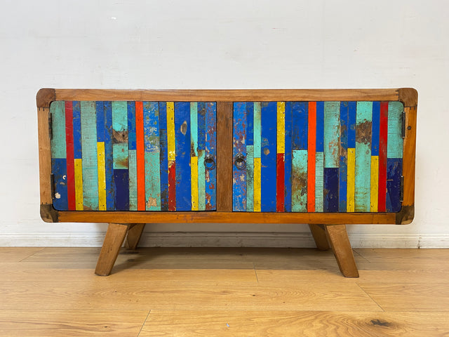 Boatwood by WMK I Bunterschönes Sideboard handgefertigt aus altem Bootsholz I Teakholz massiv I Kommode TV Lowboard Board Bank Schuhschrank Anrichte Bootsmöbel Treibholz I Berlin Hannover Dresden