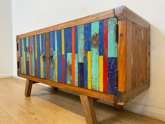 Boatwood by WMK I Bunterschönes Sideboard handgefertigt aus altem Bootsholz I Teakholz massiv I Kommode TV Lowboard Board Bank Schuhschrank Anrichte Bootsmöbel Treibholz I Berlin Hannover Dresden