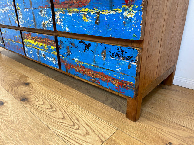 Boatwood by WMK # Wunderschönes Sideboard mit Schubladen, ein aus altem Bootsholz handgefertigtes Unikat aus massivem Teakholz # langes Lowboard Kommode TV-Lowboard TV-Bank Anrichte Bootsmöbel Teak