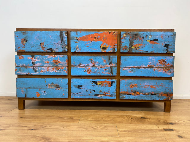 Boatwood by WMK # Wunderschönes & nachhaltiges Sideboard mit 9 Schubladen, ein aus altem Bootsholz handgefertigtes Unikat aus massivem Teakholz # Wäschekommode Kommode Schrank Anrichte Bootsmöbel Teak