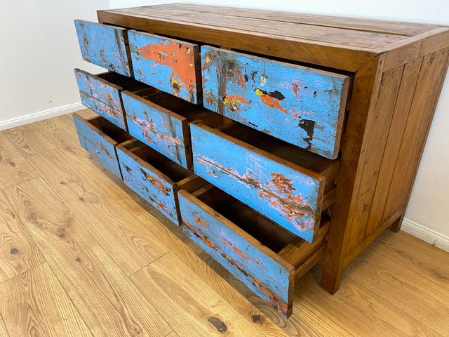 Boatwood by WMK # Wunderschönes & nachhaltiges Sideboard mit 9 Schubladen, ein aus altem Bootsholz handgefertigtes Unikat aus massivem Teakholz # Wäschekommode Kommode Schrank Anrichte Bootsmöbel Teak