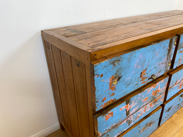 Boatwood by WMK # Wunderschönes & nachhaltiges Sideboard mit 9 Schubladen, ein aus altem Bootsholz handgefertigtes Unikat aus massivem Teakholz # Wäschekommode Kommode Schrank Anrichte Bootsmöbel Teak