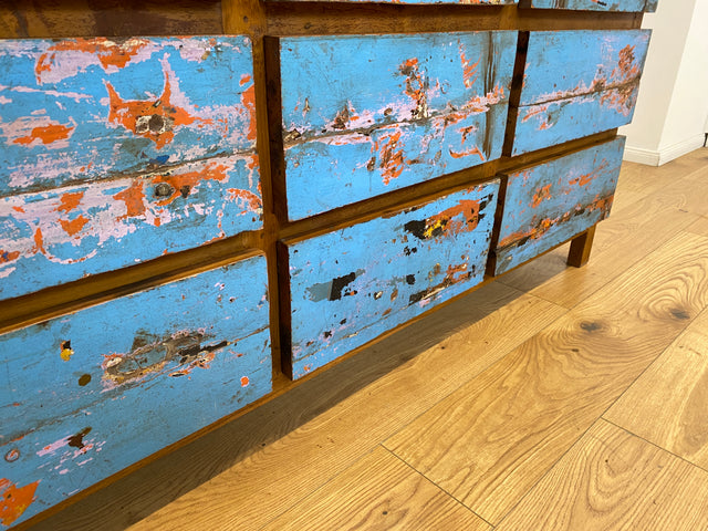 Boatwood by WMK # Wunderschönes & nachhaltiges Sideboard mit 9 Schubladen, ein aus altem Bootsholz handgefertigtes Unikat aus massivem Teakholz # Wäschekommode Kommode Schrank Anrichte Bootsmöbel Teak