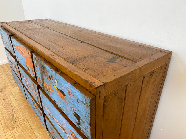 Boatwood by WMK # Wunderschönes & nachhaltiges Sideboard mit 9 Schubladen, ein aus altem Bootsholz handgefertigtes Unikat aus massivem Teakholz # Wäschekommode Kommode Schrank Anrichte Bootsmöbel Teak