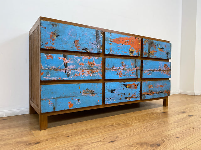 Boatwood by WMK # Wunderschönes & nachhaltiges Sideboard mit 9 Schubladen, ein aus altem Bootsholz handgefertigtes Unikat aus massivem Teakholz # Wäschekommode Kommode Schrank Anrichte Bootsmöbel Teak