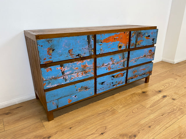 Boatwood by WMK # Wunderschönes & nachhaltiges Sideboard mit 9 Schubladen, ein aus altem Bootsholz handgefertigtes Unikat aus massivem Teakholz # Wäschekommode Kommode Schrank Anrichte Bootsmöbel Teak