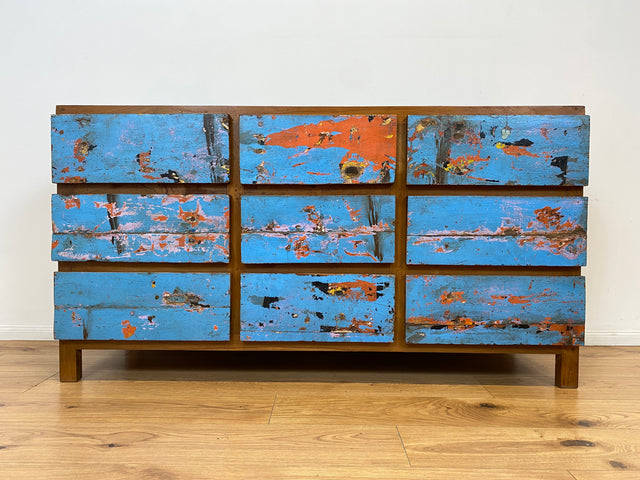 Boatwood by WMK # Wunderschönes & nachhaltiges Sideboard mit 9 Schubladen, ein aus altem Bootsholz handgefertigtes Unikat aus massivem Teakholz # Wäschekommode Kommode Schrank Anrichte Bootsmöbel Teak
