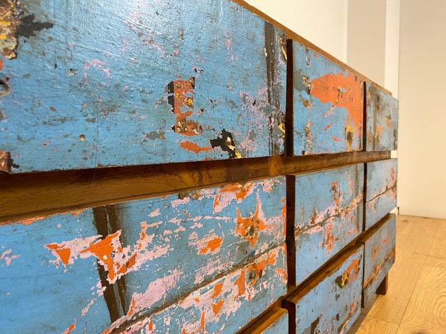 Boatwood by WMK # Wunderschönes & nachhaltiges Sideboard mit 9 Schubladen, ein aus altem Bootsholz handgefertigtes Unikat aus massivem Teakholz # Wäschekommode Kommode Schrank Anrichte Bootsmöbel Teak