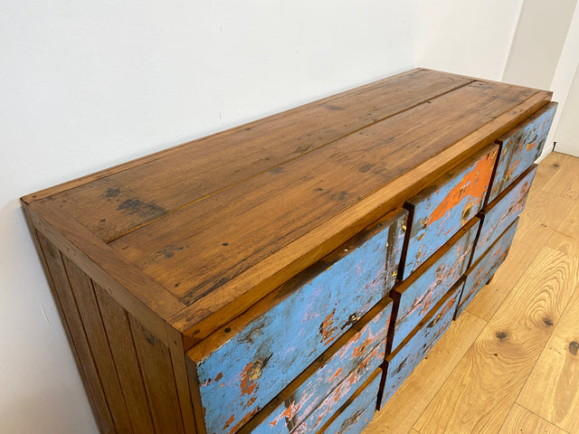 Boatwood by WMK # Wunderschönes & nachhaltiges Sideboard mit 9 Schubladen, ein aus altem Bootsholz handgefertigtes Unikat aus massivem Teakholz # Wäschekommode Kommode Schrank Anrichte Bootsmöbel Teak