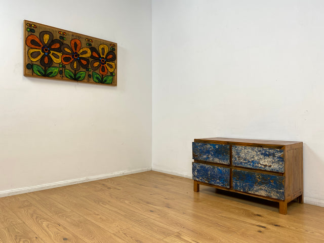 Boatwood by WMK I Besonders schönes Sideboard mit Schubladen in Blau I handmade Unikat aus altem Bootsholz I Teakholz massiv I Wäschekommode Schuladenkommode Lowboard Kommode TV Berlin Passau Rostock