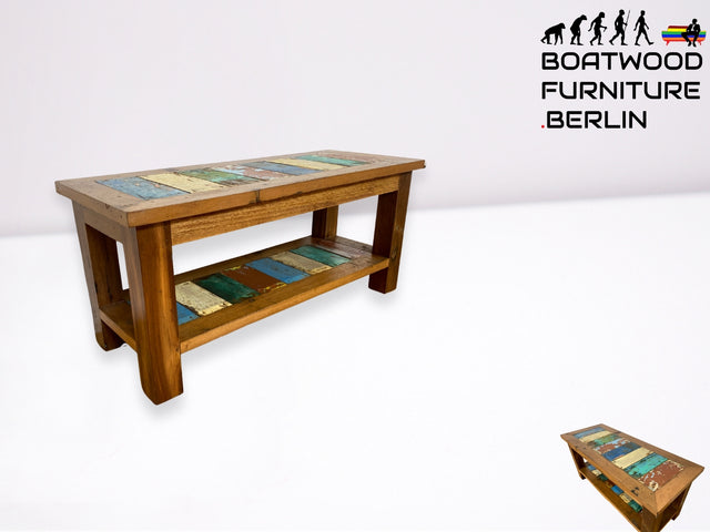 Boatwood by WMK I Sehr schöne Sitzbank aus altem Bootsholz in Originalfarben I Bank Schuhregal Küchenbank Schuhschrank Holzbank Holzregal Regal Flur Blumenregal Blumenbank Treibholz Berlin Halle Köln