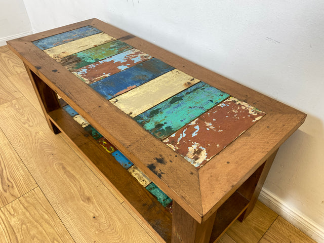 Boatwood by WMK I Sehr schöne Sitzbank aus altem Bootsholz in Originalfarben I Bank Schuhregal Küchenbank Schuhschrank Holzbank Holzregal Regal Flur Blumenregal Blumenbank Treibholz Berlin Halle Köln