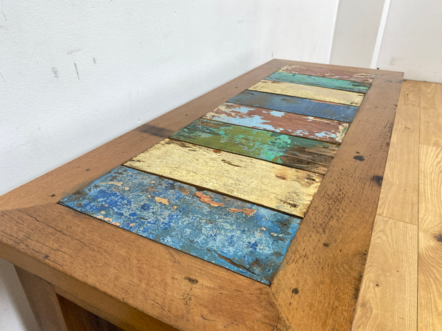 Boatwood by WMK I Sehr schöne Sitzbank aus altem Bootsholz in Originalfarben I Bank Schuhregal Küchenbank Schuhschrank Holzbank Holzregal Regal Flur Blumenregal Blumenbank Treibholz Berlin Halle Köln