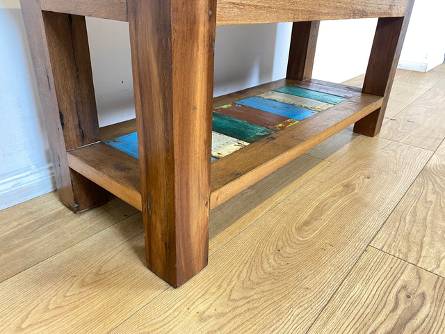 Boatwood by WMK I Sehr schöne Sitzbank aus altem Bootsholz in Originalfarben I Bank Schuhregal Küchenbank Schuhschrank Holzbank Holzregal Regal Flur Blumenregal Blumenbank Treibholz Berlin Halle Köln