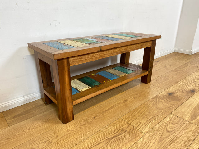 Boatwood by WMK I Sehr schöne Sitzbank aus altem Bootsholz in Originalfarben I Bank Schuhregal Küchenbank Schuhschrank Holzbank Holzregal Regal Flur Blumenregal Blumenbank Treibholz Berlin Halle Köln