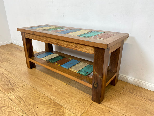 Boatwood by WMK I Sehr schöne Sitzbank aus altem Bootsholz in Originalfarben I Bank Schuhregal Küchenbank Schuhschrank Holzbank Holzregal Regal Flur Blumenregal Blumenbank Treibholz Berlin Halle Köln