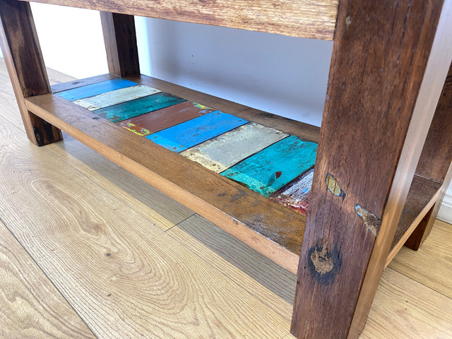 Boatwood by WMK I Sehr schöne Sitzbank aus altem Bootsholz in Originalfarben I Bank Schuhregal Küchenbank Schuhschrank Holzbank Holzregal Regal Flur Blumenregal Blumenbank Treibholz Berlin Halle Köln