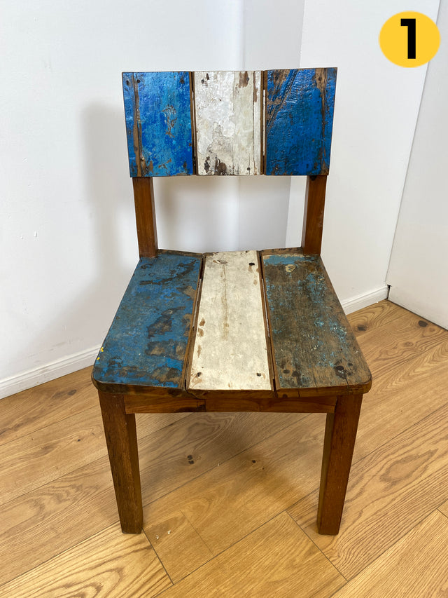 Boatwood by WMK # 1/3 Einzigartiger und sehr robuster Stuhl aus altem Bootsholz mit original Bootsfarben, ein handgefertigtes Unikat aus massivem Teakholz # Esszimmerstuhl Küchenstuhl Holzstuhl Chair