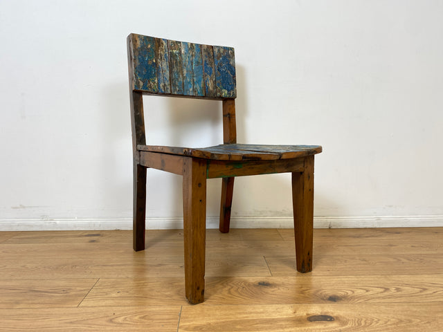 Boatwood by WMK # 1/3 Einzigartiger und sehr robuster Stuhl aus altem Bootsholz mit original Bootsfarben, ein handgefertigtes Unikat aus massivem Teakholz # Esszimmerstuhl Küchenstuhl Holzstuhl Chair