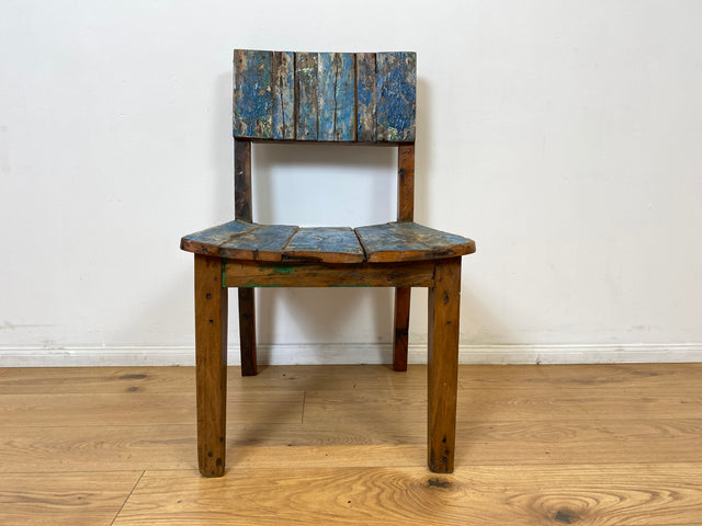 Boatwood by WMK # 1/3 Einzigartiger und sehr robuster Stuhl aus altem Bootsholz mit original Bootsfarben, ein handgefertigtes Unikat aus massivem Teakholz # Esszimmerstuhl Küchenstuhl Holzstuhl Chair