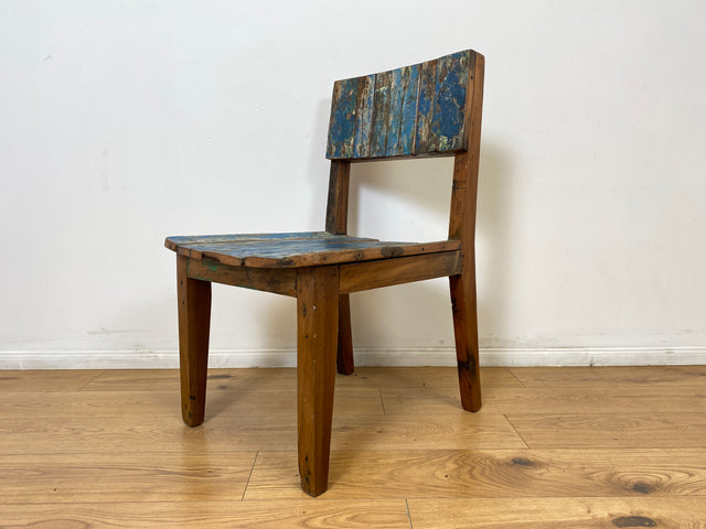 Boatwood by WMK # 1/3 Einzigartiger und sehr robuster Stuhl aus altem Bootsholz mit original Bootsfarben, ein handgefertigtes Unikat aus massivem Teakholz # Esszimmerstuhl Küchenstuhl Holzstuhl Chair