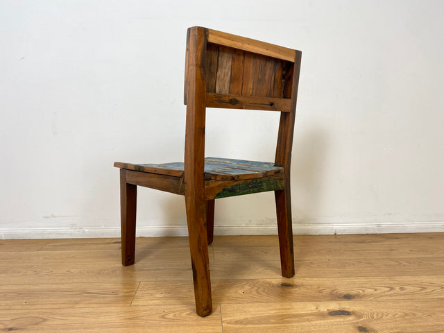 Boatwood by WMK # 1/3 Einzigartiger und sehr robuster Stuhl aus altem Bootsholz mit original Bootsfarben, ein handgefertigtes Unikat aus massivem Teakholz # Esszimmerstuhl Küchenstuhl Holzstuhl Chair