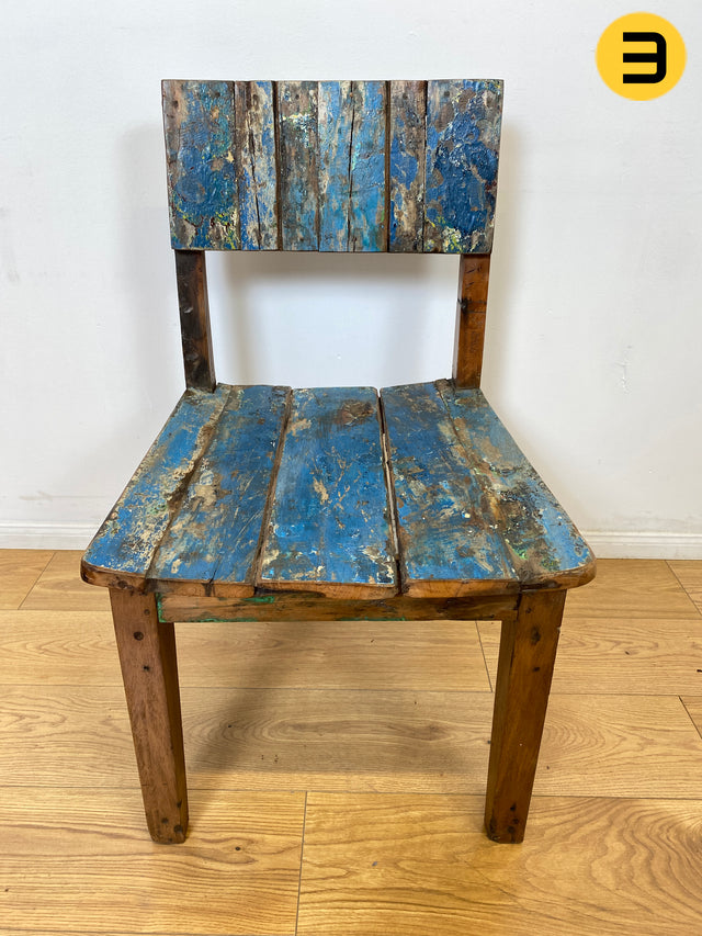 Boatwood by WMK # 1/3 Einzigartiger und sehr robuster Stuhl aus altem Bootsholz mit original Bootsfarben, ein handgefertigtes Unikat aus massivem Teakholz # Esszimmerstuhl Küchenstuhl Holzstuhl Chair