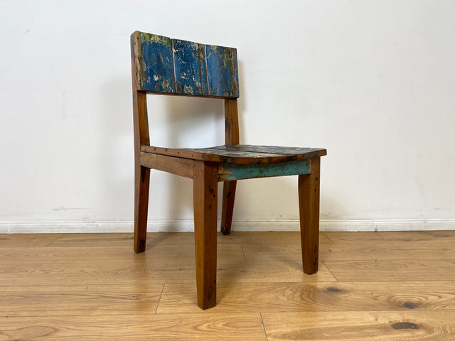 Boatwood by WMK # 1/3 Einzigartiger und sehr robuster Stuhl aus altem Bootsholz mit original Bootsfarben, ein handgefertigtes Unikat aus massivem Teakholz # Esszimmerstuhl Küchenstuhl Holzstuhl Chair