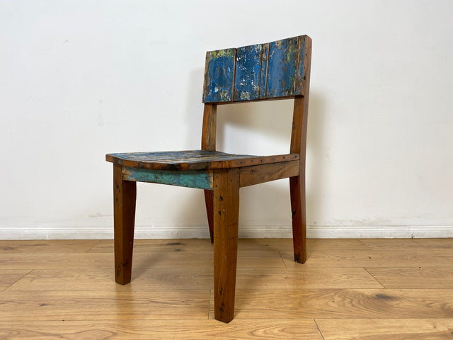 Boatwood by WMK # 1/3 Einzigartiger und sehr robuster Stuhl aus altem Bootsholz mit original Bootsfarben, ein handgefertigtes Unikat aus massivem Teakholz # Esszimmerstuhl Küchenstuhl Holzstuhl Chair