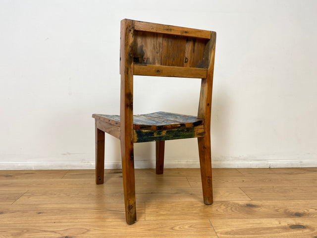 Boatwood by WMK # 1/3 Einzigartiger und sehr robuster Stuhl aus altem Bootsholz mit original Bootsfarben, ein handgefertigtes Unikat aus massivem Teakholz # Esszimmerstuhl Küchenstuhl Holzstuhl Chair