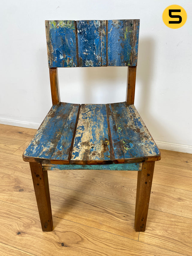 Boatwood by WMK # 1/3 Einzigartiger und sehr robuster Stuhl aus altem Bootsholz mit original Bootsfarben, ein handgefertigtes Unikat aus massivem Teakholz # Esszimmerstuhl Küchenstuhl Holzstuhl Chair