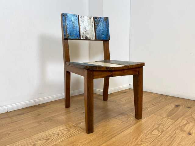 Boatwood by WMK # 1/3 Einzigartiger und sehr robuster Stuhl aus altem Bootsholz mit original Bootsfarben, ein handgefertigtes Unikat aus massivem Teakholz # Esszimmerstuhl Küchenstuhl Holzstuhl Chair