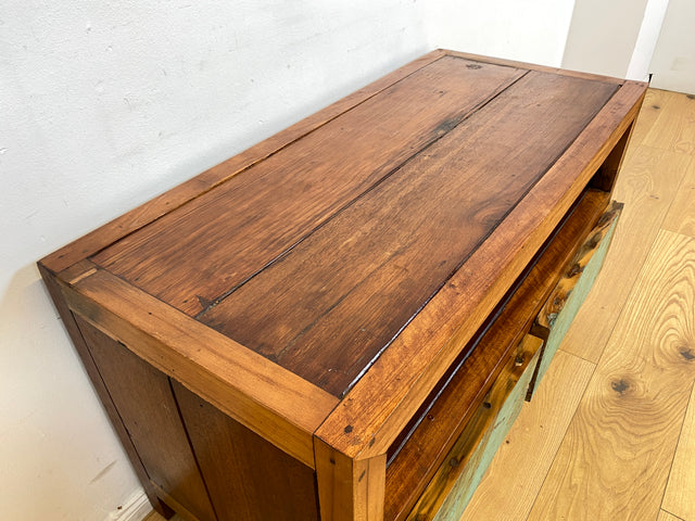 Boatwood by WMK I Besonders TV Lowboard mit Schubladen in Meeresblau I handgefertigtes Unikat aus altem Bootsholz I Teakholz massiv I Sideboard Kommode Bank Rack Fernsehkommode Berlin Augsburg Hamburg