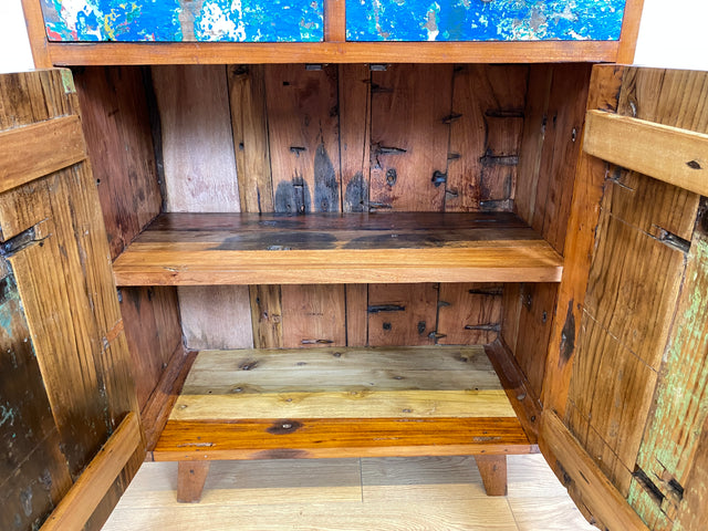 Boatwood by WMK # Einzigartige Vitrine aus altem Bootsholz, ein handgefertigtes Unikat aus massivem Teakholz # Regal Bücherregal Bücherschrank Highboard Geschirrschrank Küchenschrank Schrank Rostock