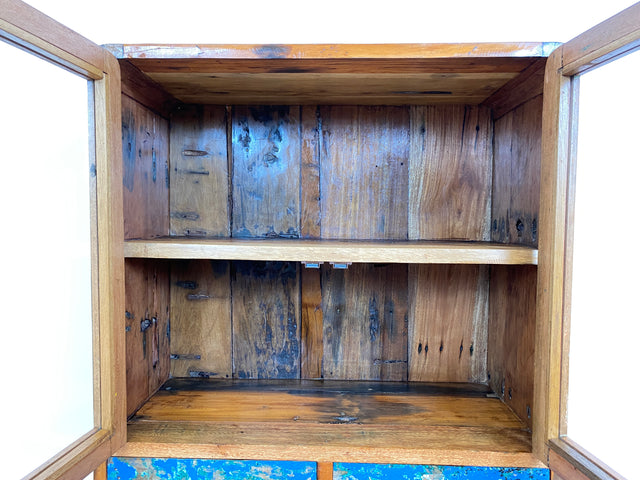 Boatwood by WMK # Einzigartige Vitrine aus altem Bootsholz, ein handgefertigtes Unikat aus massivem Teakholz # Regal Bücherregal Bücherschrank Highboard Geschirrschrank Küchenschrank Schrank Rostock