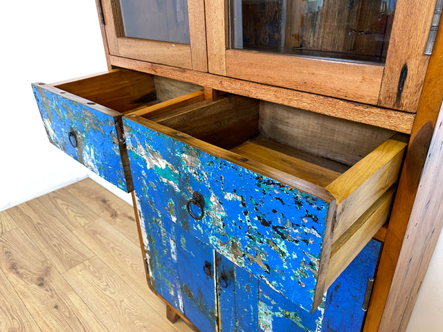 Boatwood by WMK # Einzigartige Vitrine aus altem Bootsholz, ein handgefertigtes Unikat aus massivem Teakholz # Regal Bücherregal Bücherschrank Highboard Geschirrschrank Küchenschrank Schrank Rostock