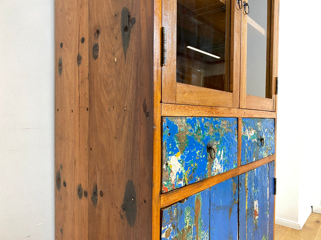 Boatwood by WMK # Einzigartige Vitrine aus altem Bootsholz, ein handgefertigtes Unikat aus massivem Teakholz # Regal Bücherregal Bücherschrank Highboard Geschirrschrank Küchenschrank Schrank Rostock