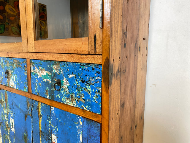 Boatwood by WMK # Einzigartige Vitrine aus altem Bootsholz, ein handgefertigtes Unikat aus massivem Teakholz # Regal Bücherregal Bücherschrank Highboard Geschirrschrank Küchenschrank Schrank Rostock