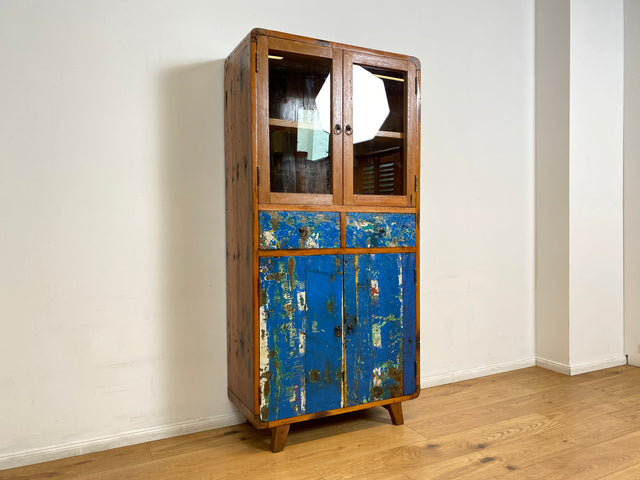 Boatwood by WMK # Einzigartige Vitrine aus altem Bootsholz, ein handgefertigtes Unikat aus massivem Teakholz # Regal Bücherregal Bücherschrank Highboard Geschirrschrank Küchenschrank Schrank Rostock