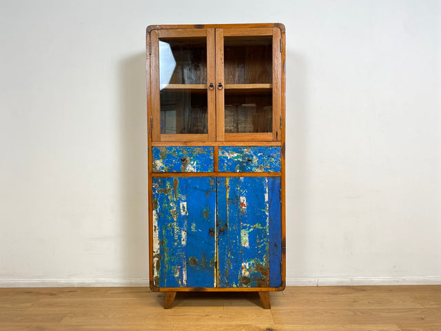 Boatwood by WMK # Einzigartige Vitrine aus altem Bootsholz, ein handgefertigtes Unikat aus massivem Teakholz # Regal Bücherregal Bücherschrank Highboard Geschirrschrank Küchenschrank Schrank Rostock