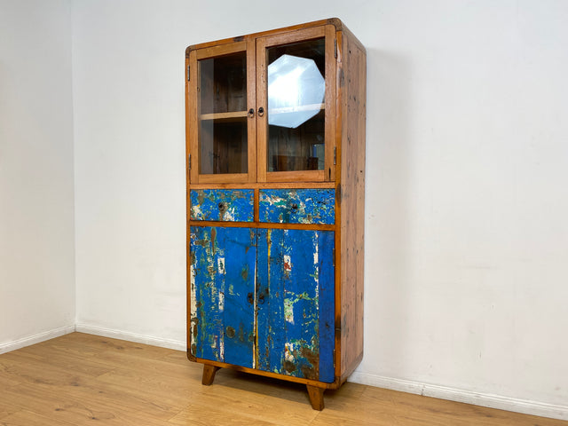 Boatwood by WMK # Einzigartige Vitrine aus altem Bootsholz, ein handgefertigtes Unikat aus massivem Teakholz # Regal Bücherregal Bücherschrank Highboard Geschirrschrank Küchenschrank Schrank Rostock