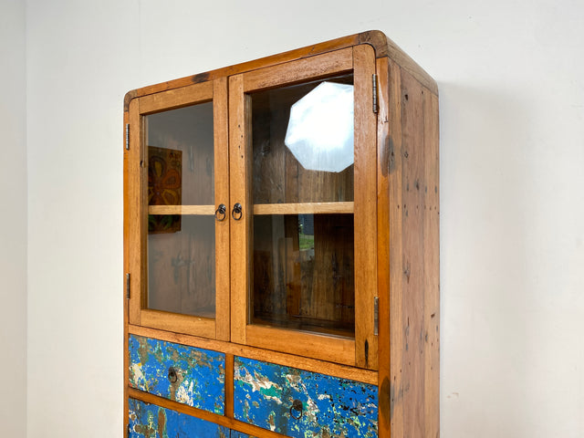 Boatwood by WMK # Einzigartige Vitrine aus altem Bootsholz, ein handgefertigtes Unikat aus massivem Teakholz # Regal Bücherregal Bücherschrank Highboard Geschirrschrank Küchenschrank Schrank Rostock