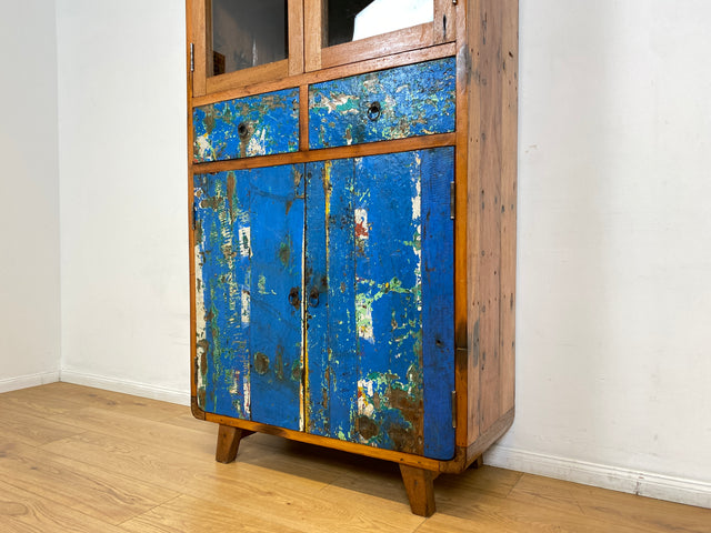 Boatwood by WMK # Einzigartige Vitrine aus altem Bootsholz, ein handgefertigtes Unikat aus massivem Teakholz # Regal Bücherregal Bücherschrank Highboard Geschirrschrank Küchenschrank Schrank Rostock