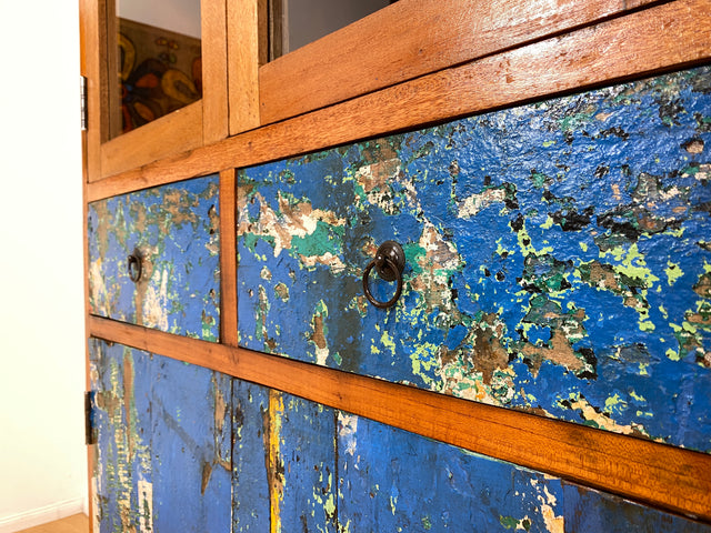 Boatwood by WMK # Einzigartige Vitrine aus altem Bootsholz, ein handgefertigtes Unikat aus massivem Teakholz # Regal Bücherregal Bücherschrank Highboard Geschirrschrank Küchenschrank Schrank Rostock