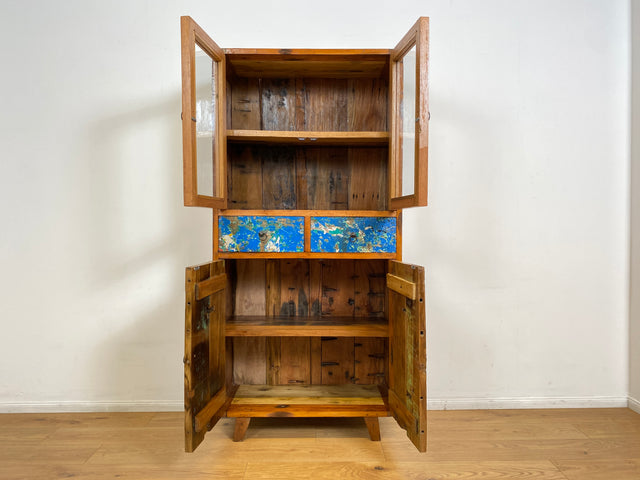 Boatwood by WMK # Einzigartige Vitrine aus altem Bootsholz, ein handgefertigtes Unikat aus massivem Teakholz # Regal Bücherregal Bücherschrank Highboard Geschirrschrank Küchenschrank Schrank Rostock