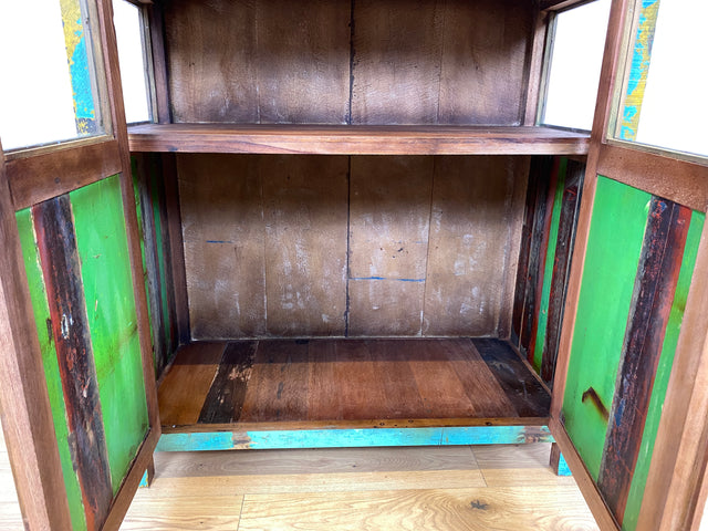 Boatwood by WMK I Besonders schöne Vitrine aus altem Bootsholz, ein handgefertigtes Unikat aus massivem Teakholz I Schrank Regal Highboard Bücher Geschirr Wäsche Kleider Küchen Berlin Rostock Duisburg